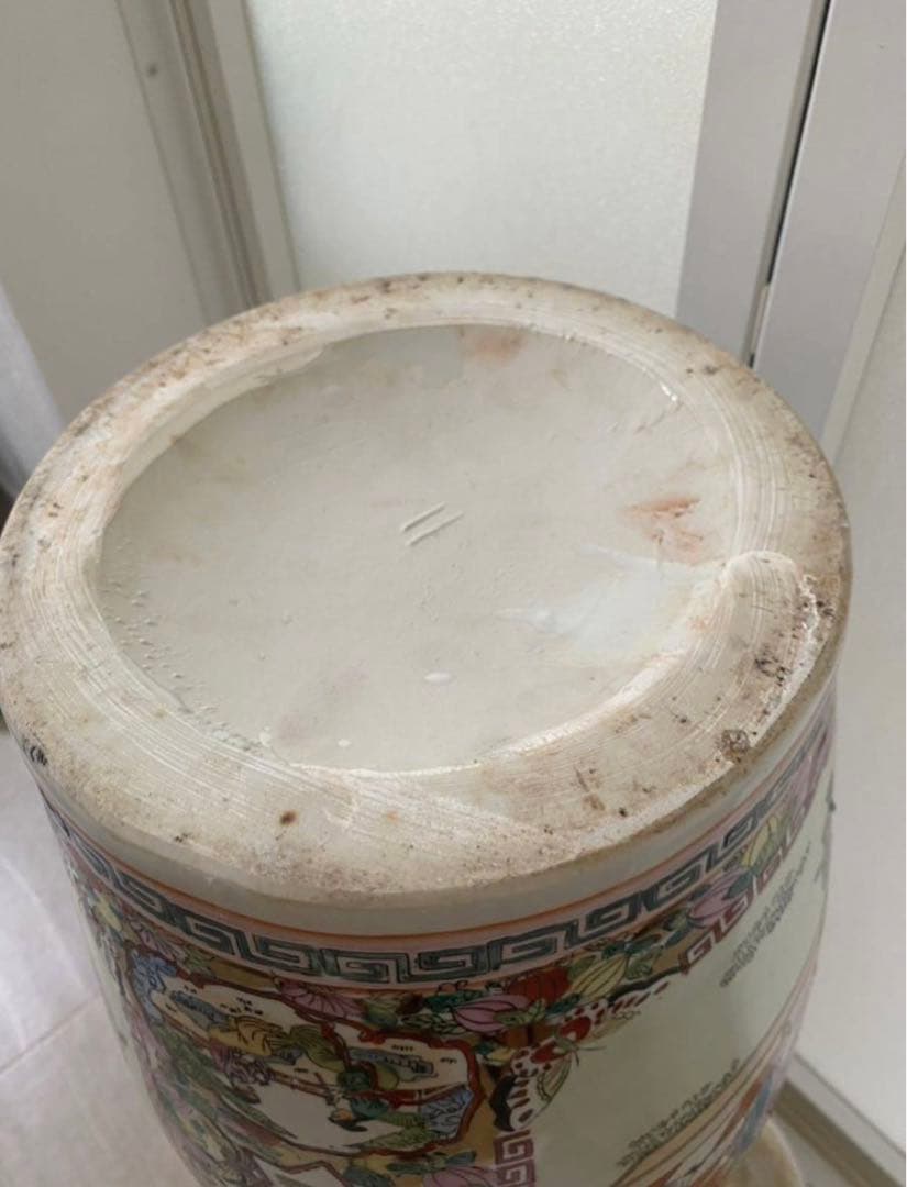 中国古美術 大型雙耳粉彩龍人物花蝶絵高さ62.5cm横幅28cm口径25.5cm