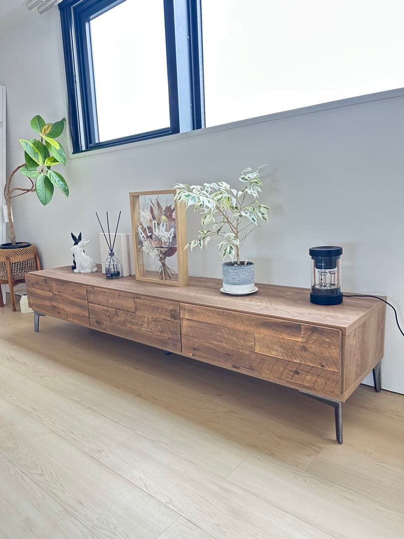 LOWYAテレビ台/テレビボード天然木 スチール脚