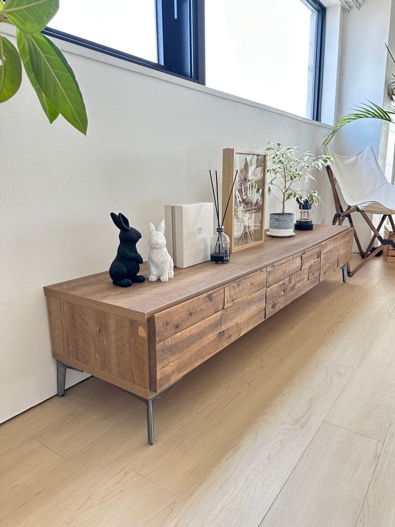 LOWYAテレビ台/テレビボード天然木 スチール脚