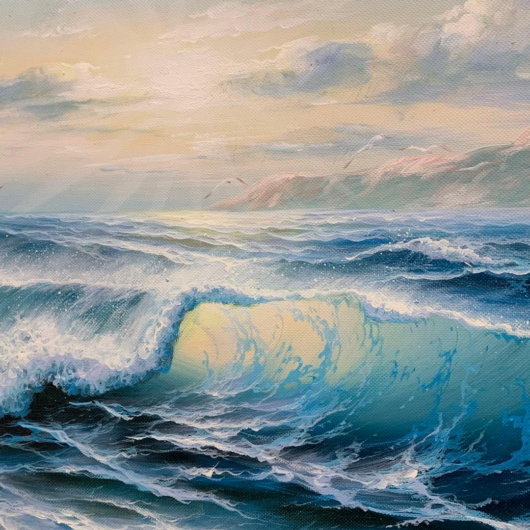 油彩　肉筆　波　海　油絵