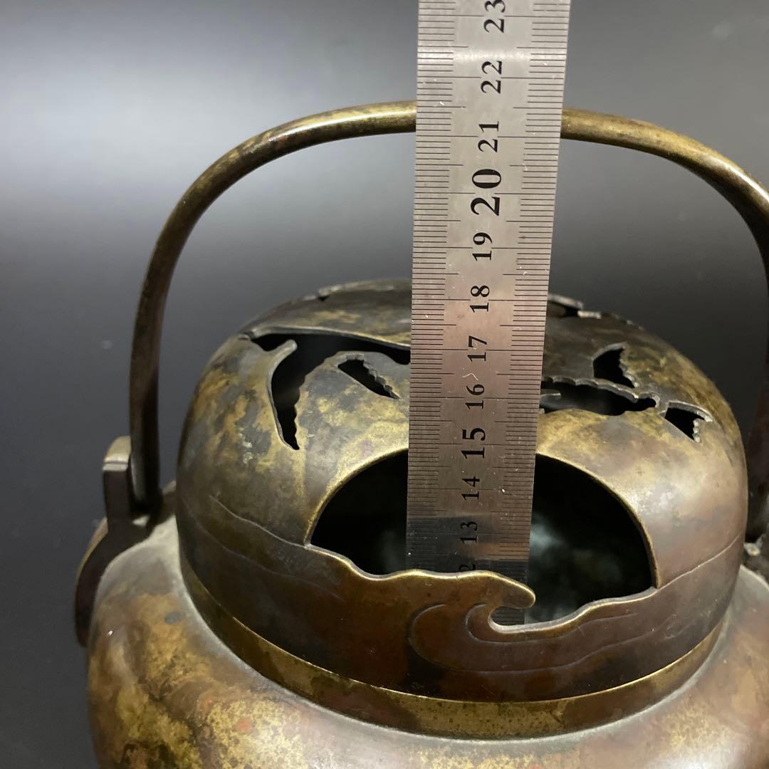 特大　 斑紫銅　鳥透かし香炉　火鉢10