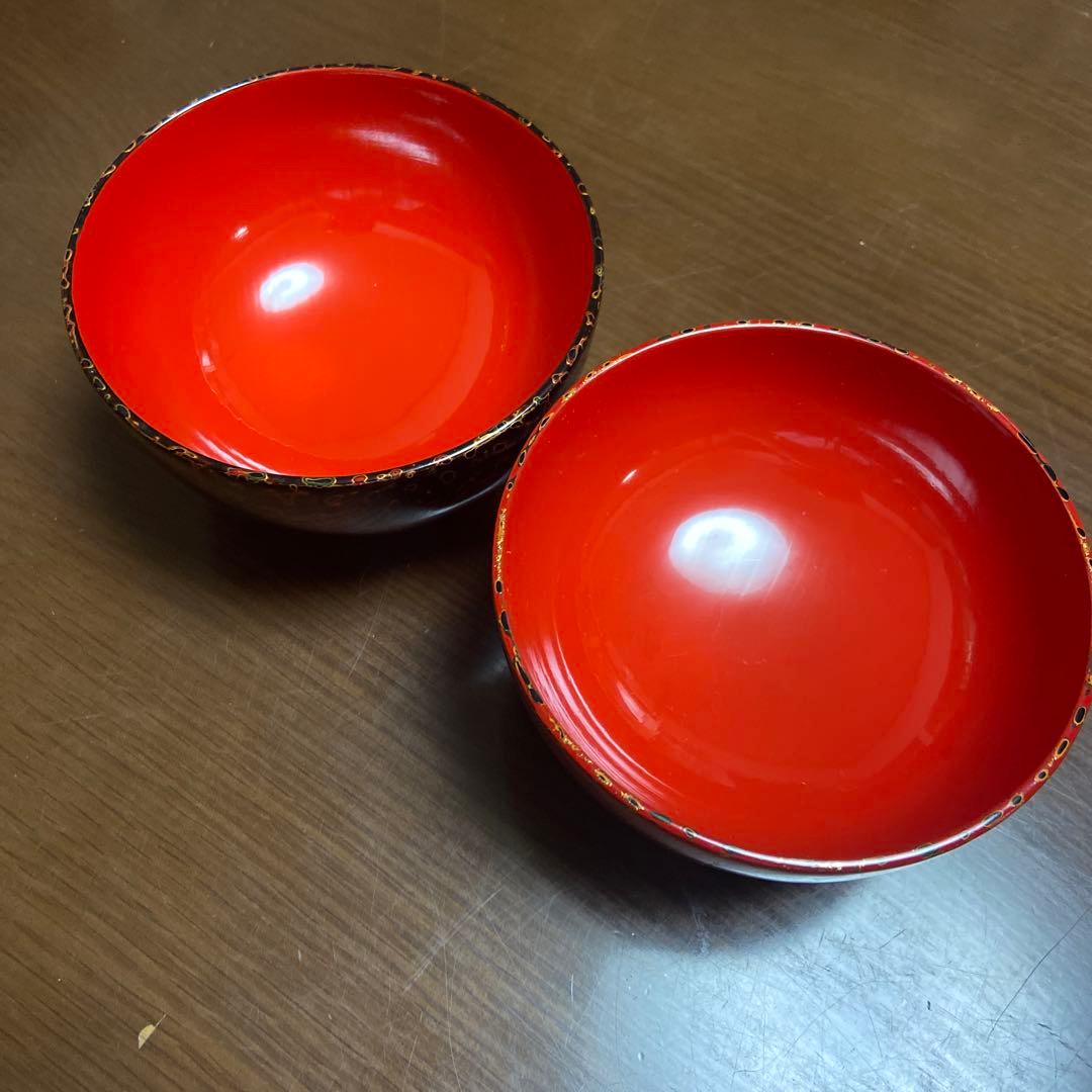 希少　津軽塗　夫婦椀　唐塗　呂漆器 椀 1セット 赤 黒