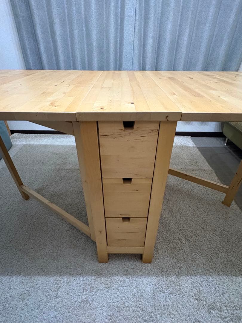 IKEA イケア木製ナチュラルウッド引き出し付NORDEN ゲートレッグテーブル