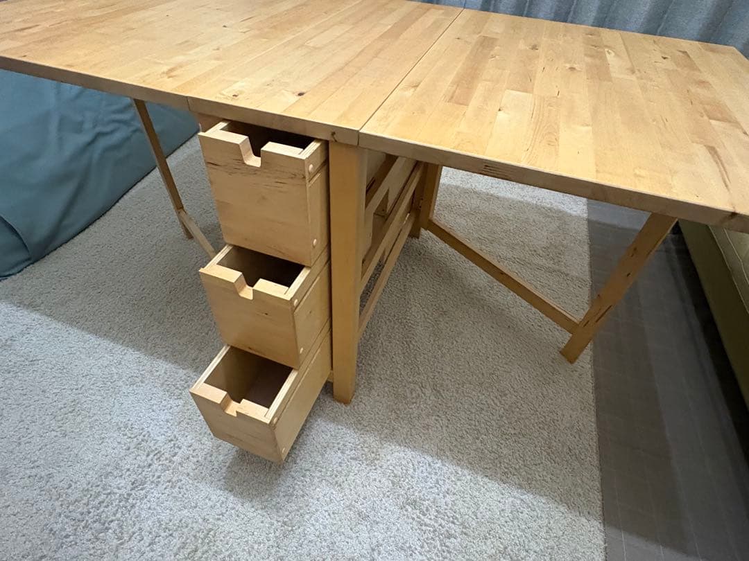 IKEA イケア木製ナチュラルウッド引き出し付NORDEN ゲートレッグテーブル
