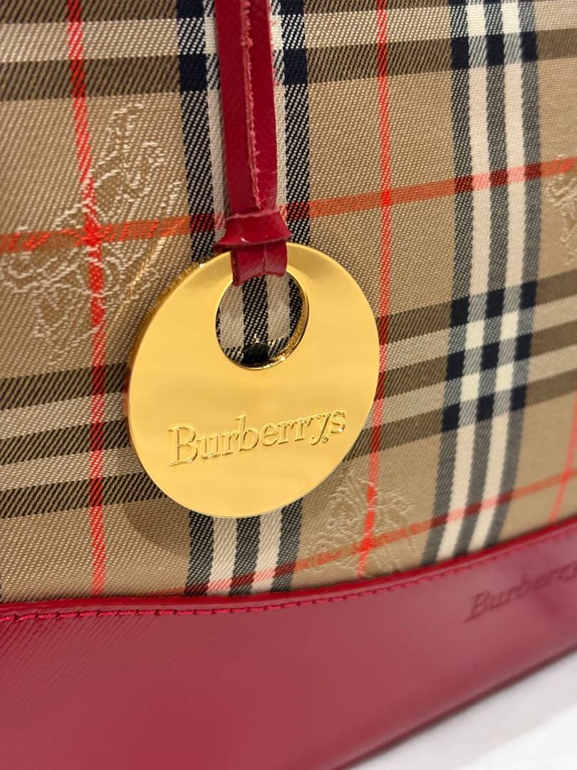 超希少 極美品 BURBERRYS バーバリーノバチェック ハンドバッグ レッド