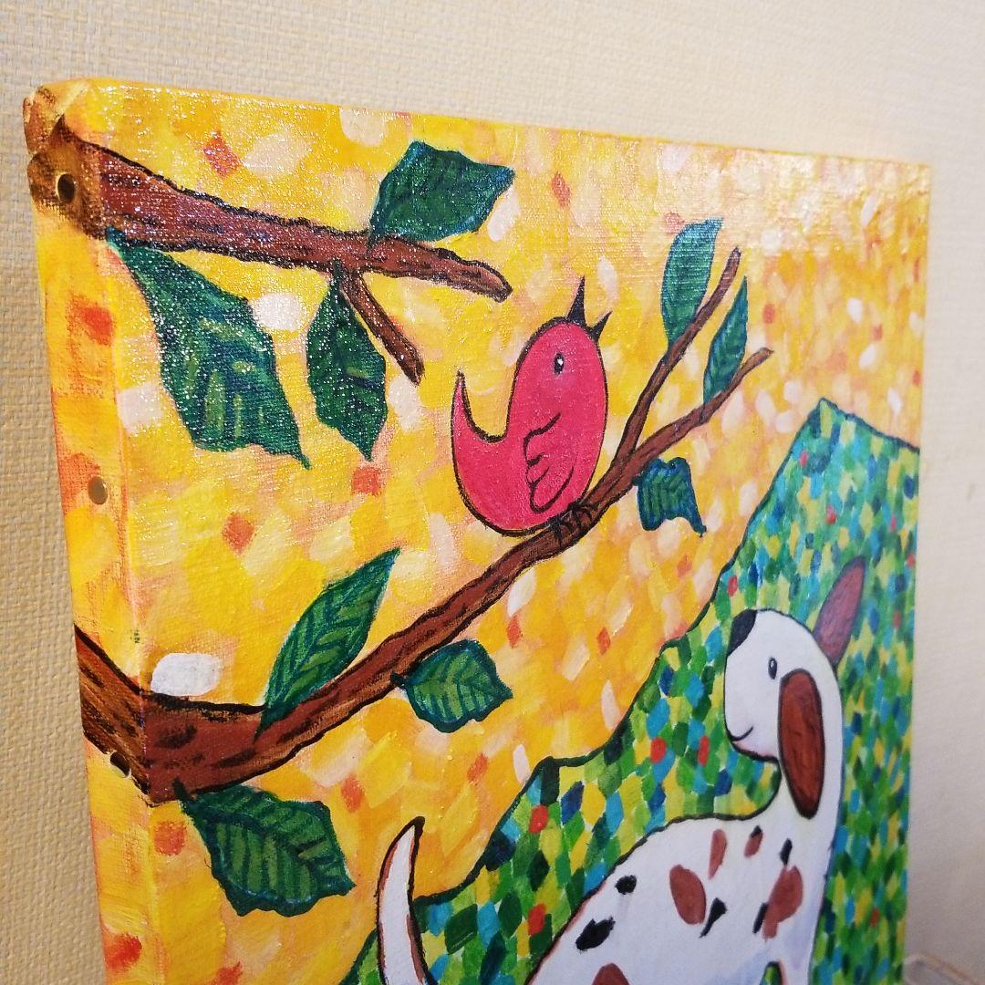 油絵　Yumiko確認　友だちの歌を聴く犬