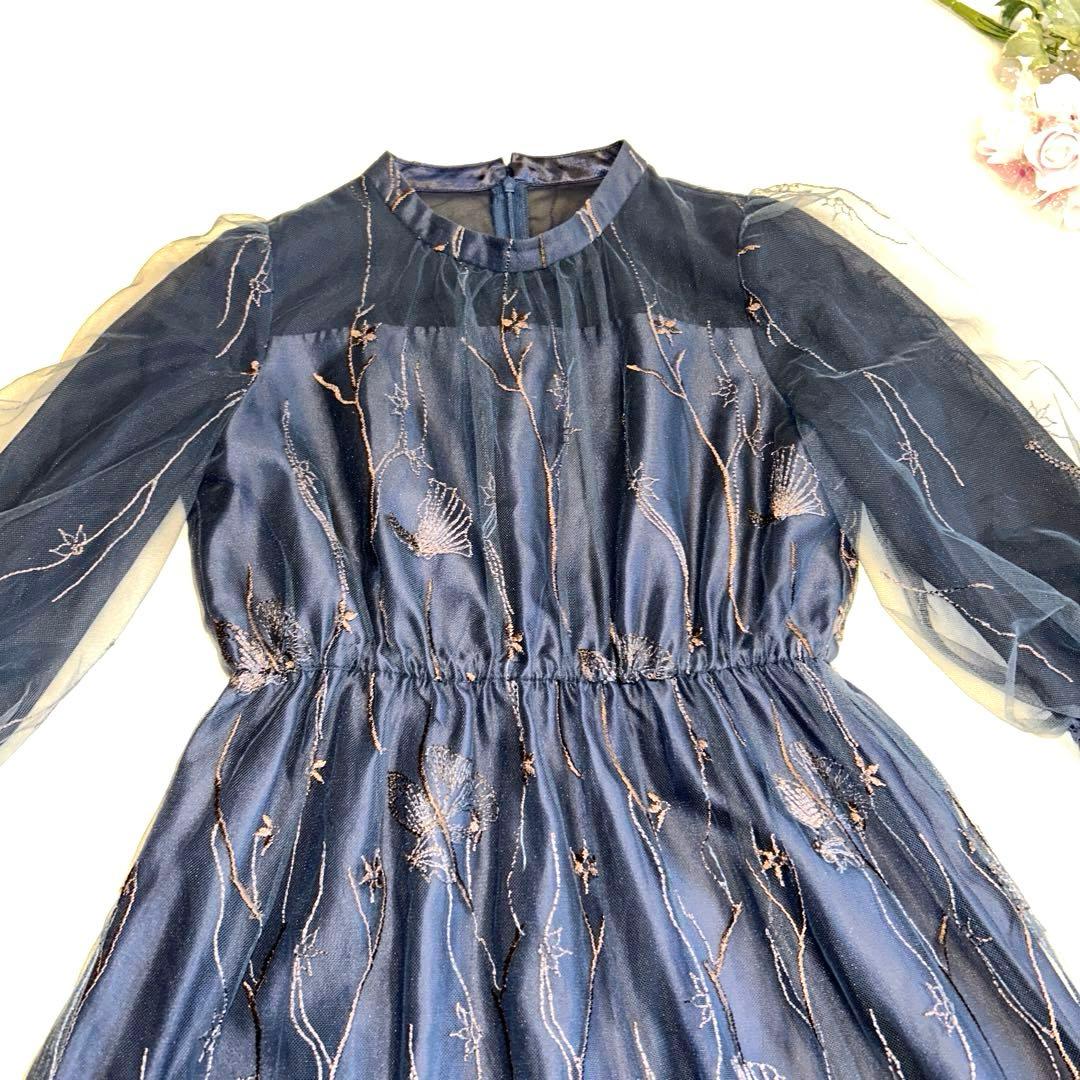 【美品】エトロ etoll. 刺繍レースワンピース　ネイビー M