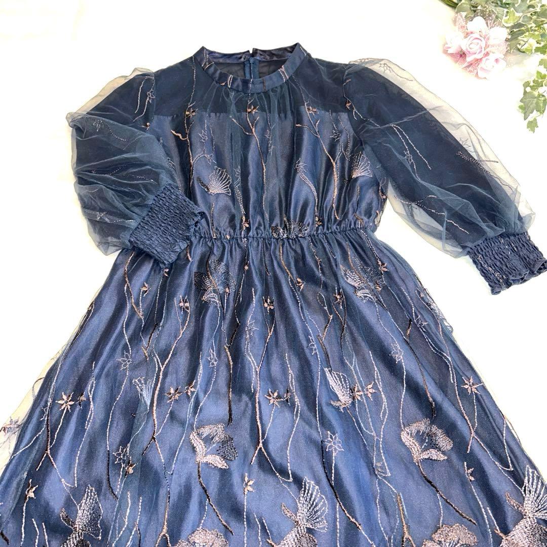 【美品】エトロ etoll. 刺繍レースワンピース　ネイビー M