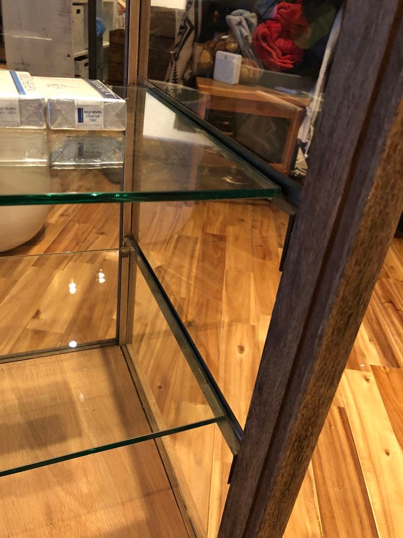 ガラスショーケース 中型 木製 ブラウン