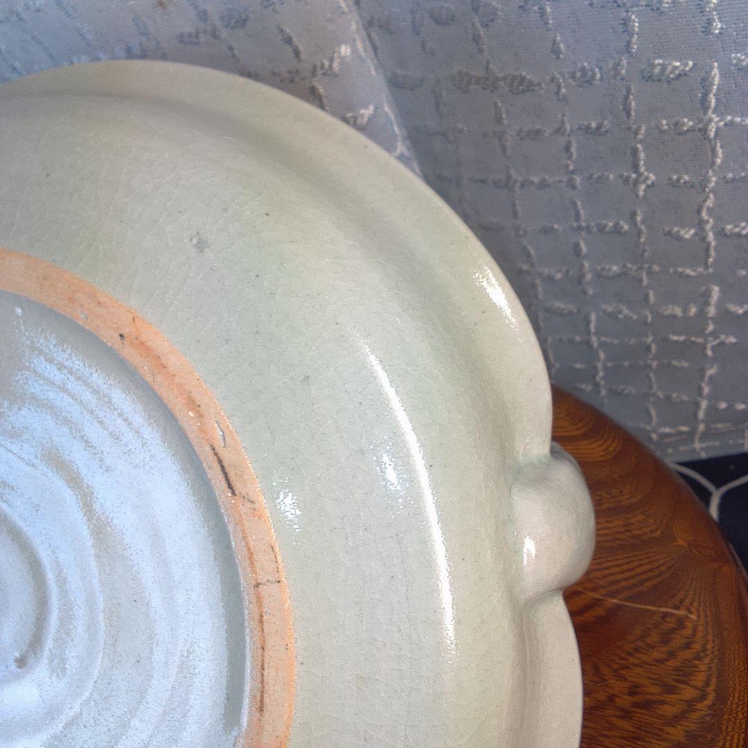 骨董１ 持ち手付き陶器皿 青い花柄中古