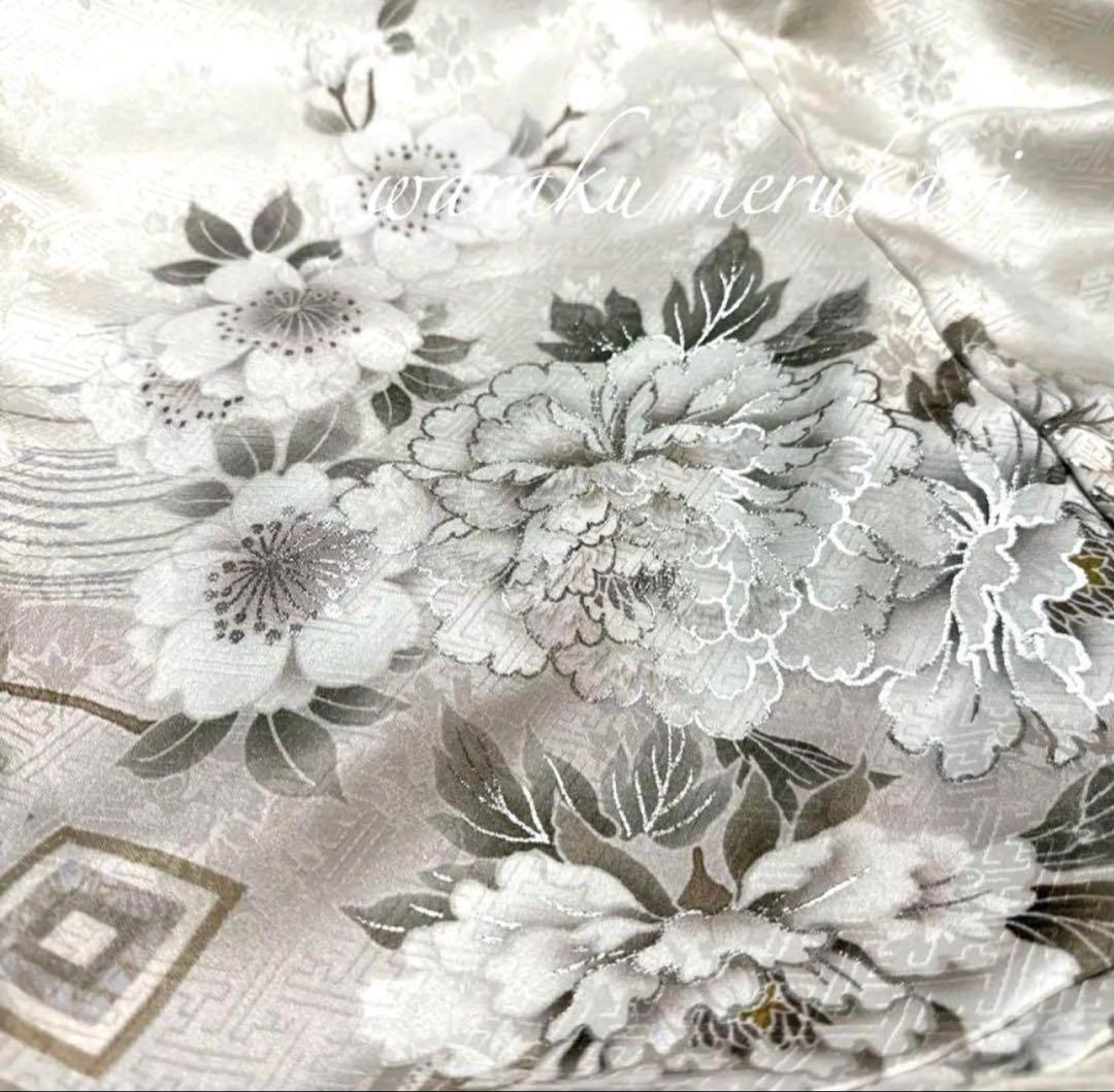 ♦︎白地古典柄♦︎振袖一式♦︎牡丹柄♦︎銀彩加工♦︎成人式♦︎フルオーダー♦︎菱紋♦︎西陣織帯