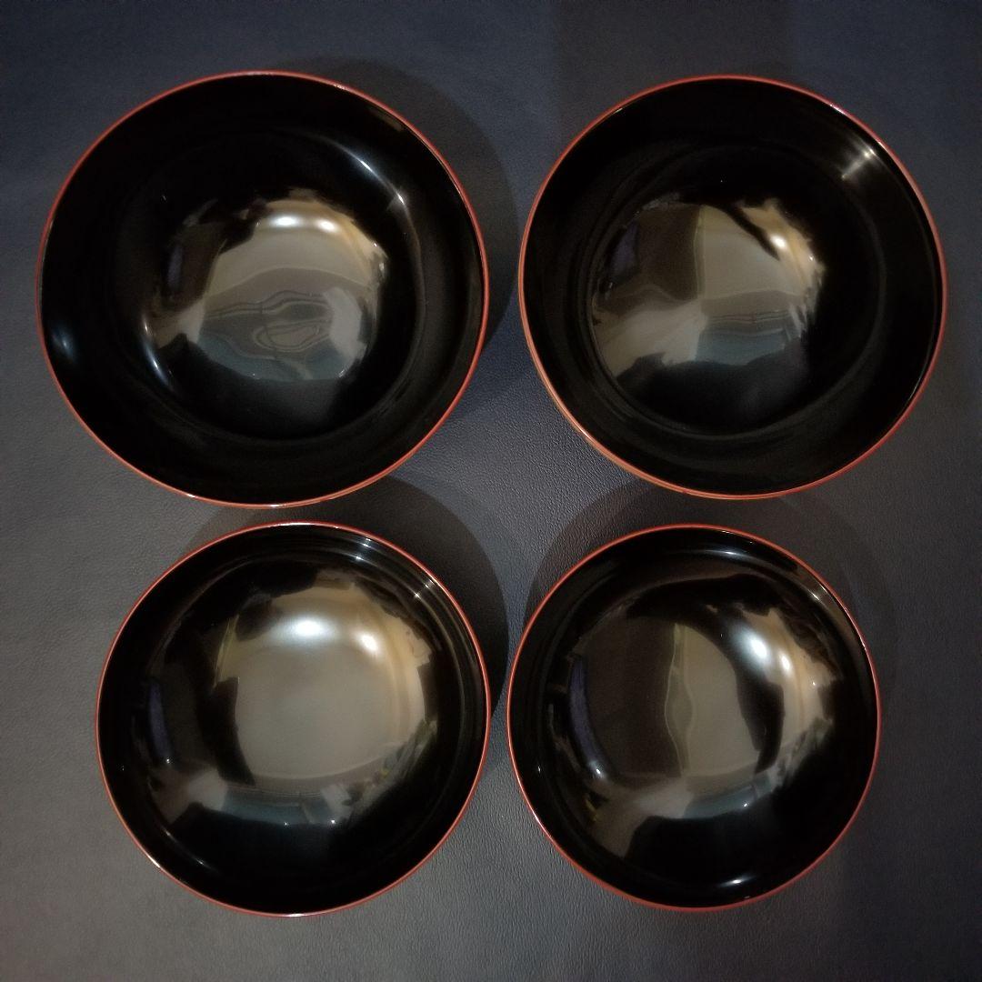 能登輪島塗 朱漆内黒 芙蓉花蒔絵のお椀 5客