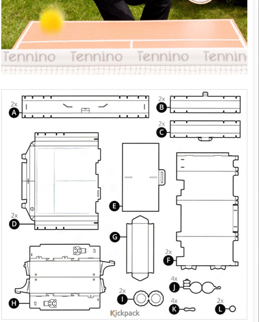 Tennino テニーノ　組み立て式　段ボール卓球台 ラケット付き
