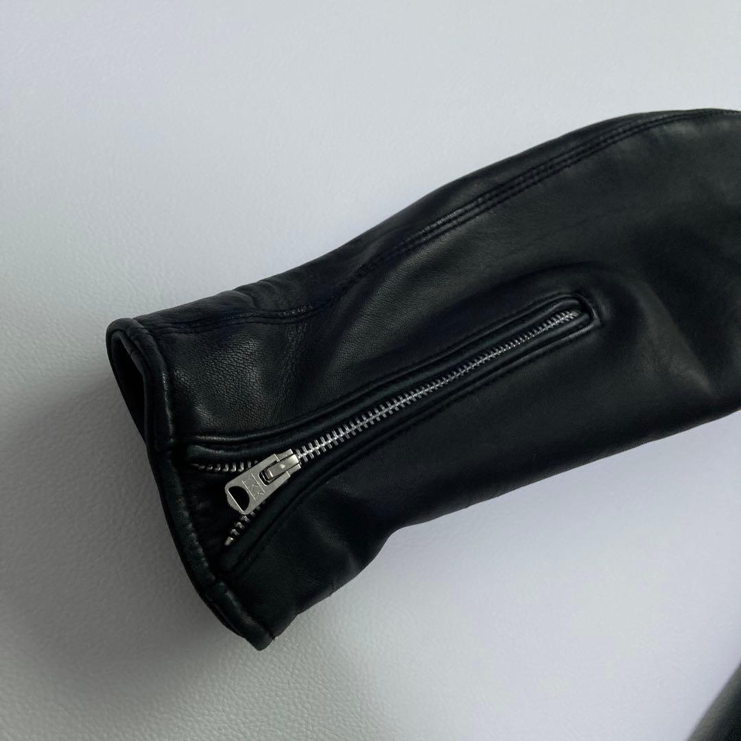 美品 ナノユニバース レザージャケット 羊革 キルティング ブラック 黒 L