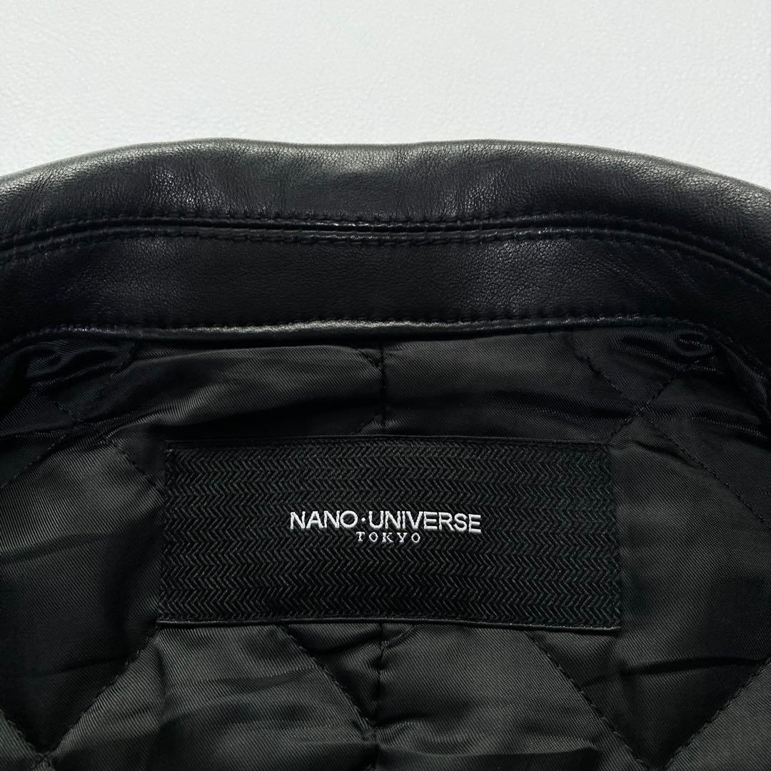 美品 ナノユニバース レザージャケット 羊革 キルティング ブラック 黒 L