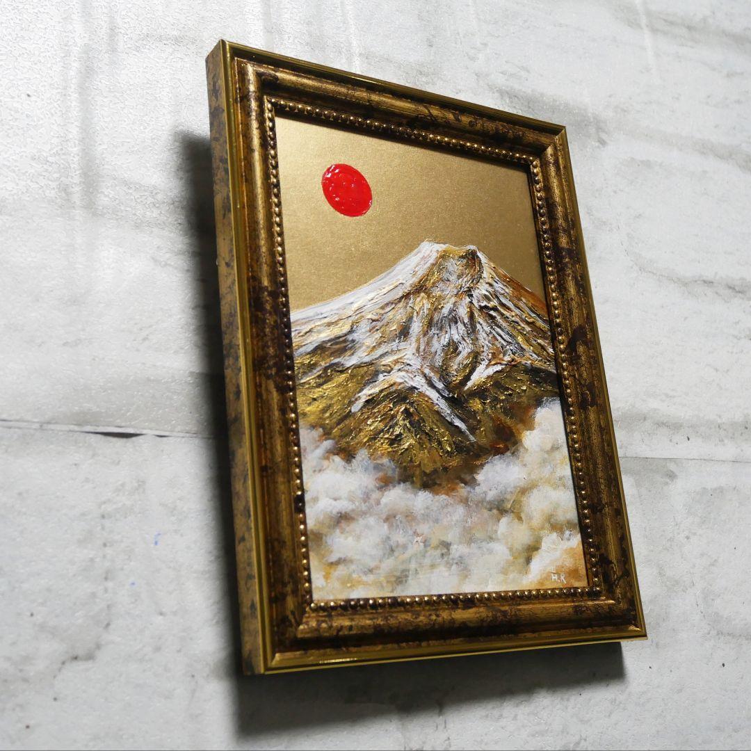 油絵 ミニ絵画【金色の霊峰】
