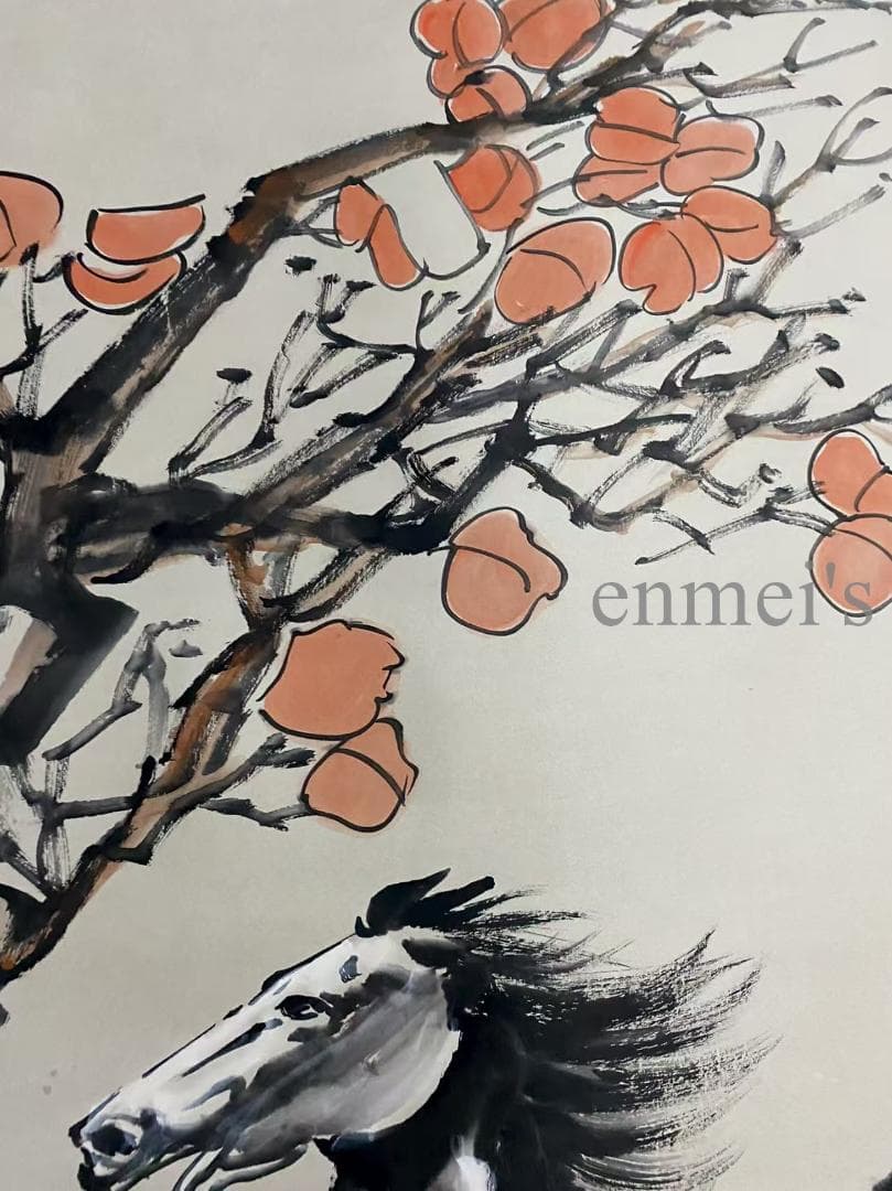 中国古美術 近代 徐悲鴻印款 駿馬画 水墨画 掛軸 宣紙 文房置物 純手描き