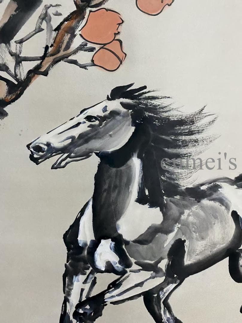 中国古美術 近代 徐悲鴻印款 駿馬画 水墨画 掛軸 宣紙 文房置物 純手描き