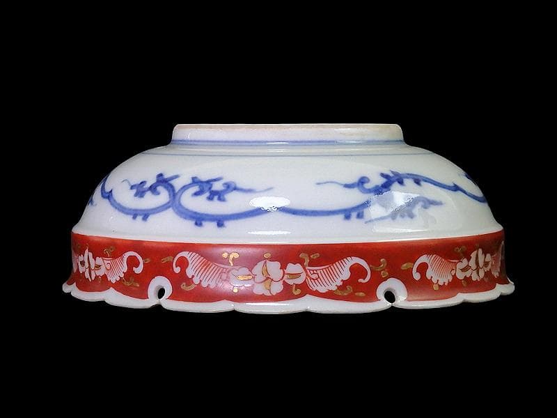 大聖寺伊万里　染錦　獅子に葉唐草の図 　雪輪膾皿　165AS-CTj