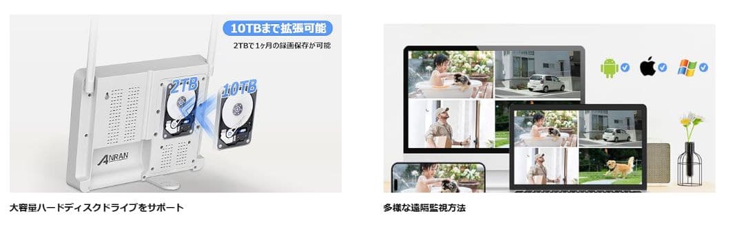 500万高画素 POE有線防犯カメラセット4台 2TBHDD wifi不要