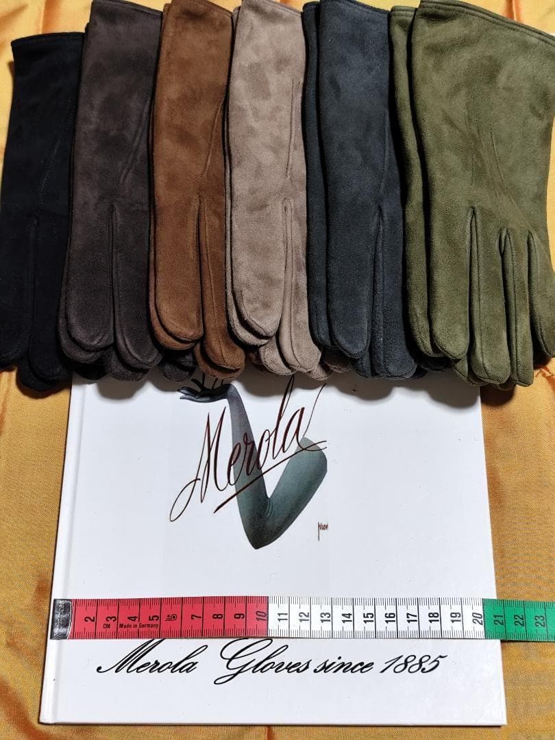 今季 メローラ スエードタン茶色 カシミア黒 グローブ 革手袋 MEROLA