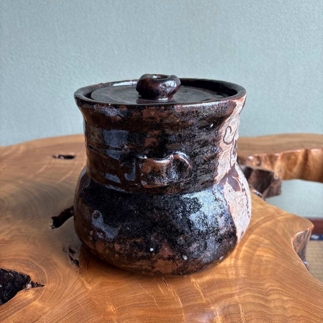 黒織部 織部焼 水指 茶道具 共箱