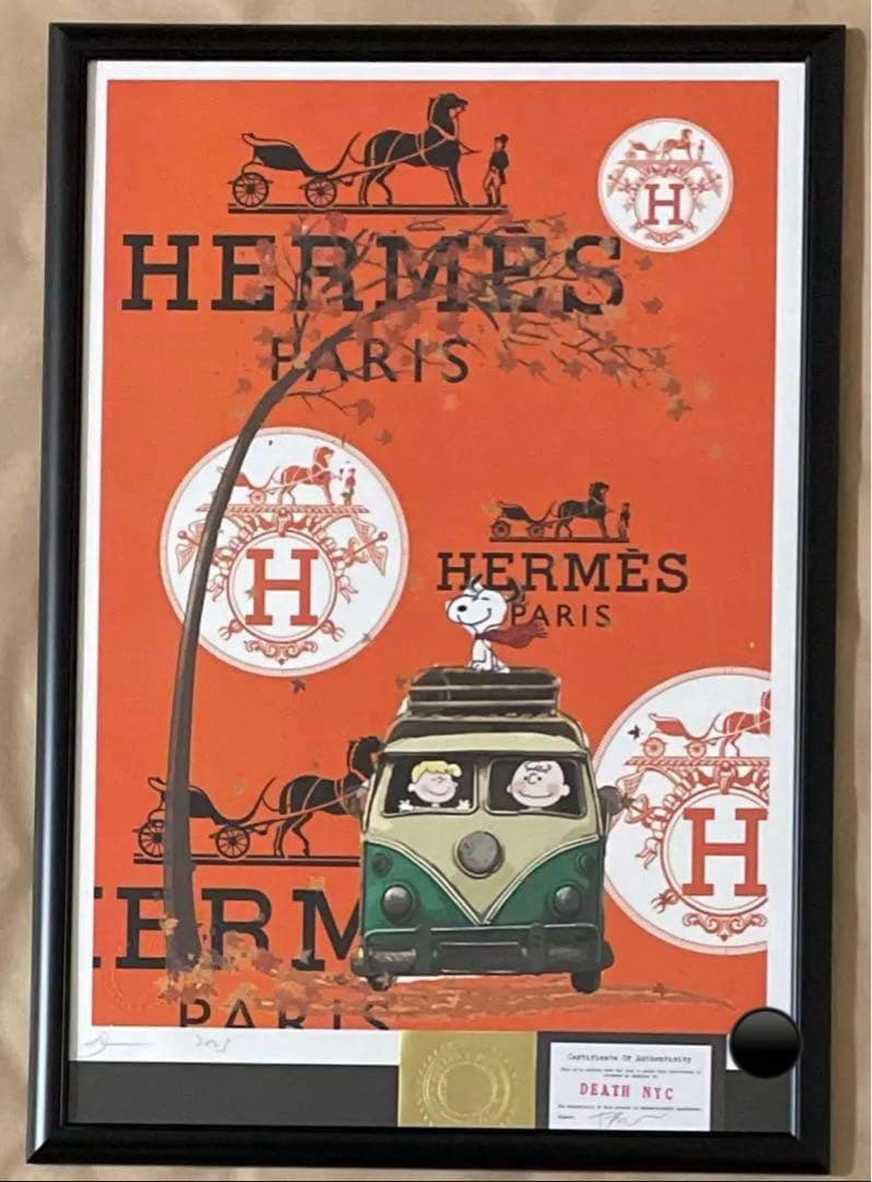 額付き/DEATH NYC/アートポスター/スヌーピー /チャーリーブラウン