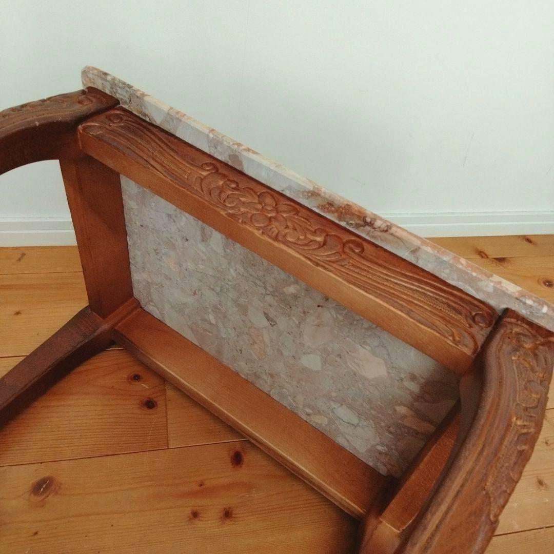 アンティーク大理石 サイドテーブル 猫足花彫刻