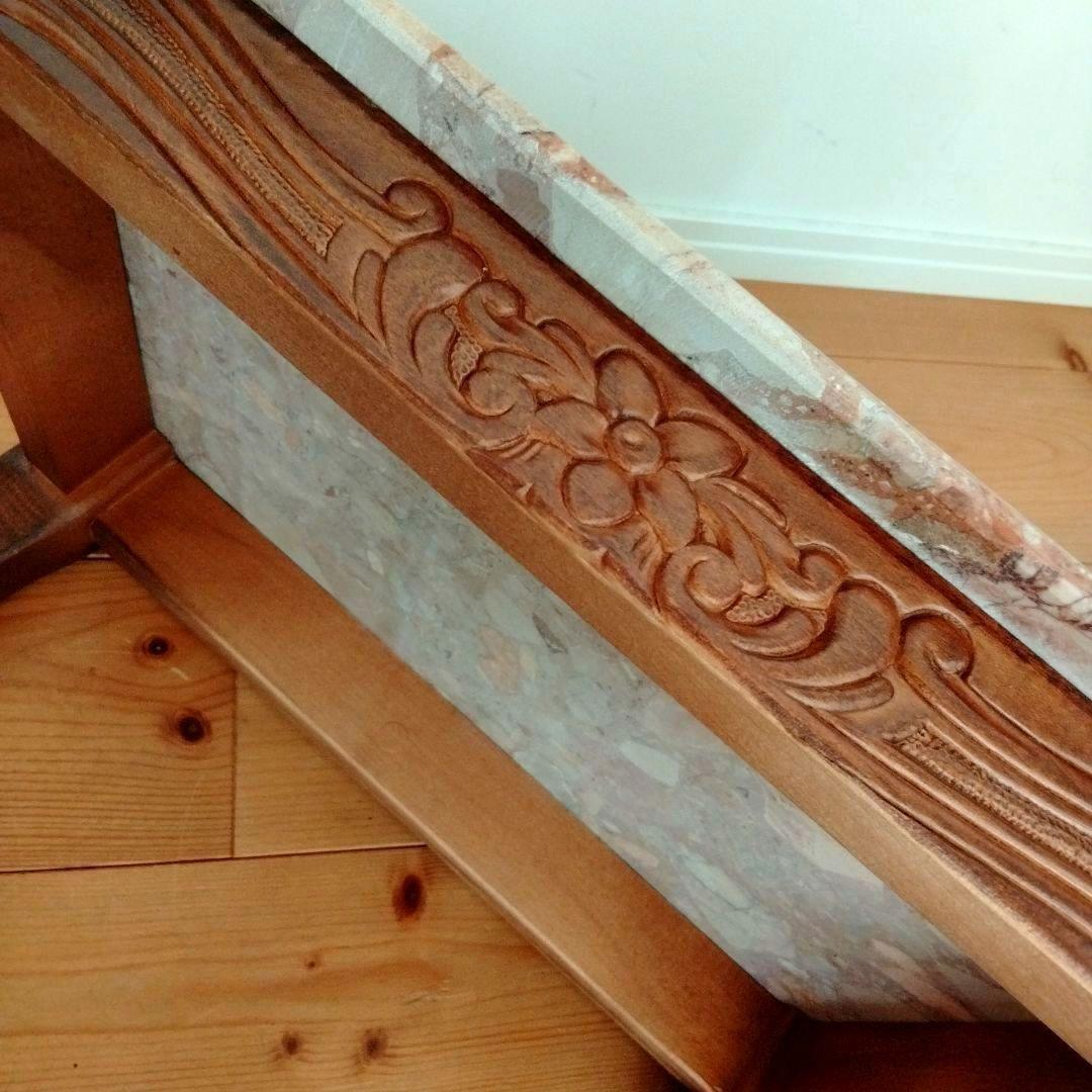 アンティーク大理石 サイドテーブル 猫足花彫刻