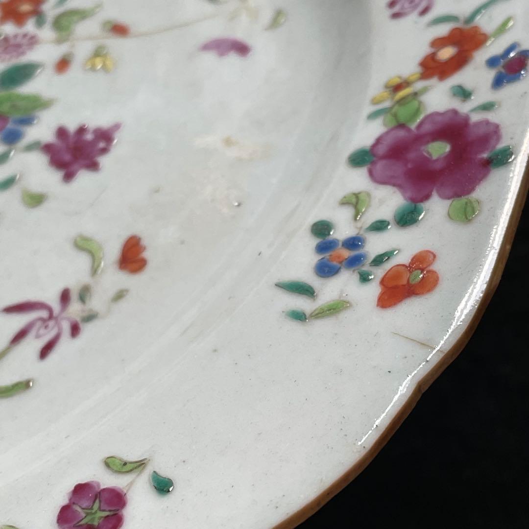 粉彩花柄中皿 清朝 景徳鎮 22cm 中国古玩