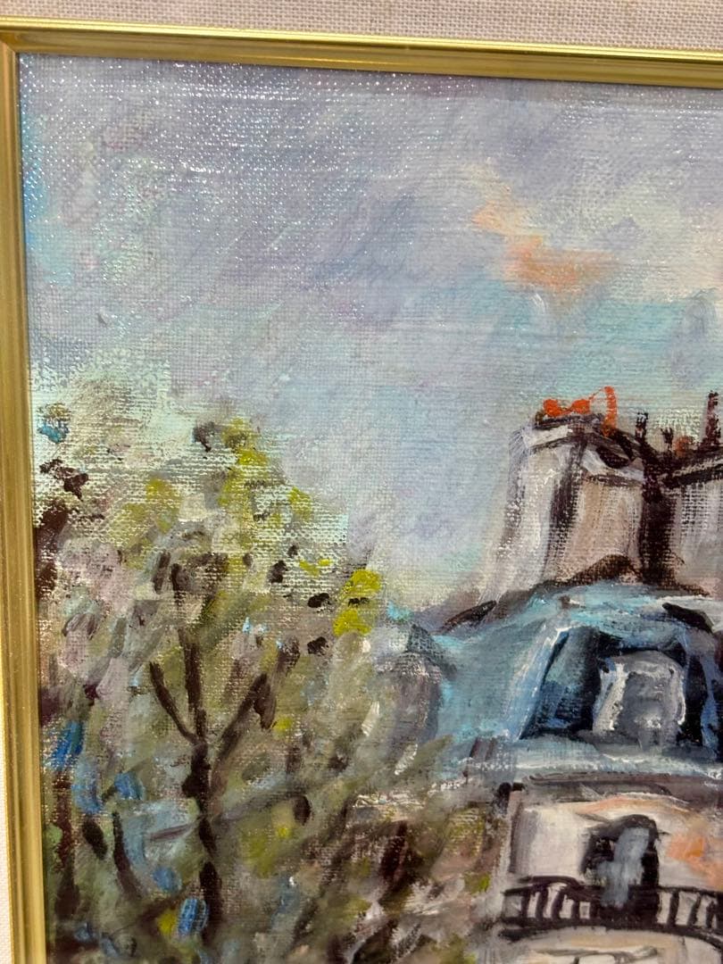 #原良治「パリーの街」油彩画　直筆サイン