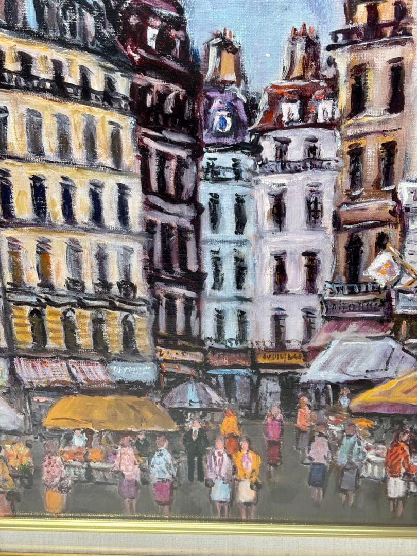 #原良治「パリーの街」油彩画　直筆サイン