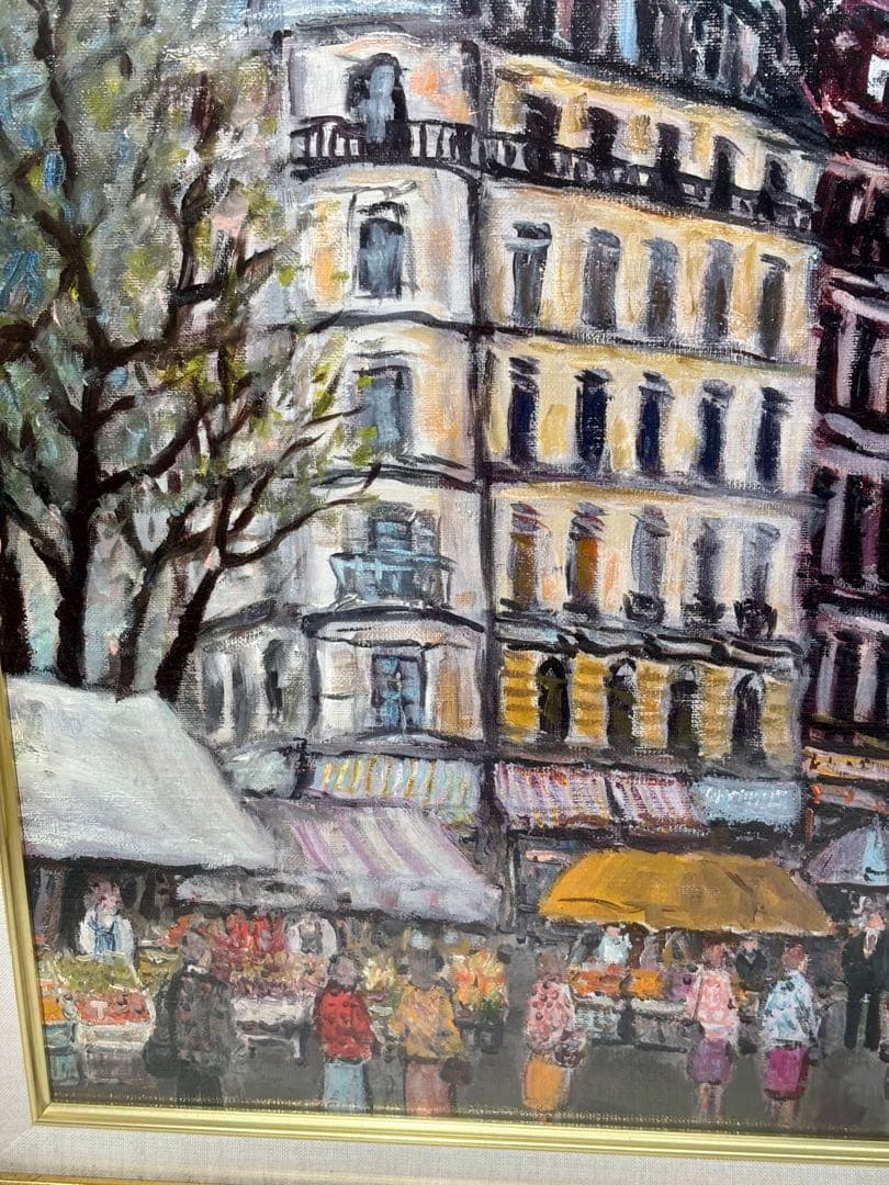 #原良治「パリーの街」油彩画　直筆サイン