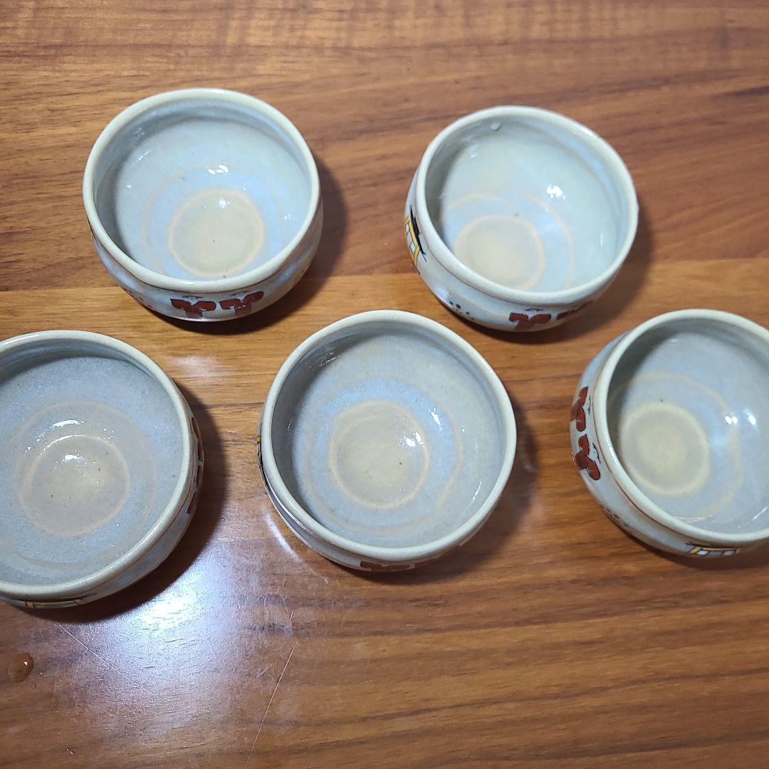 茶道具　赤膚焼茶碗　奈良絵　5個セット