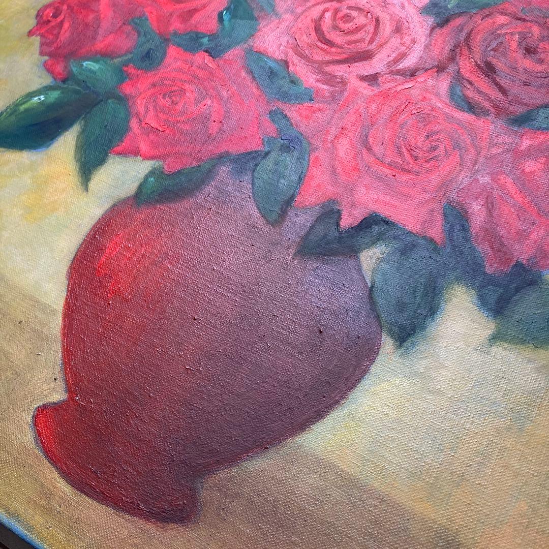 サイン￼ K.Sasaki 赤い薔薇の油彩画 F10号 額装済み 古画