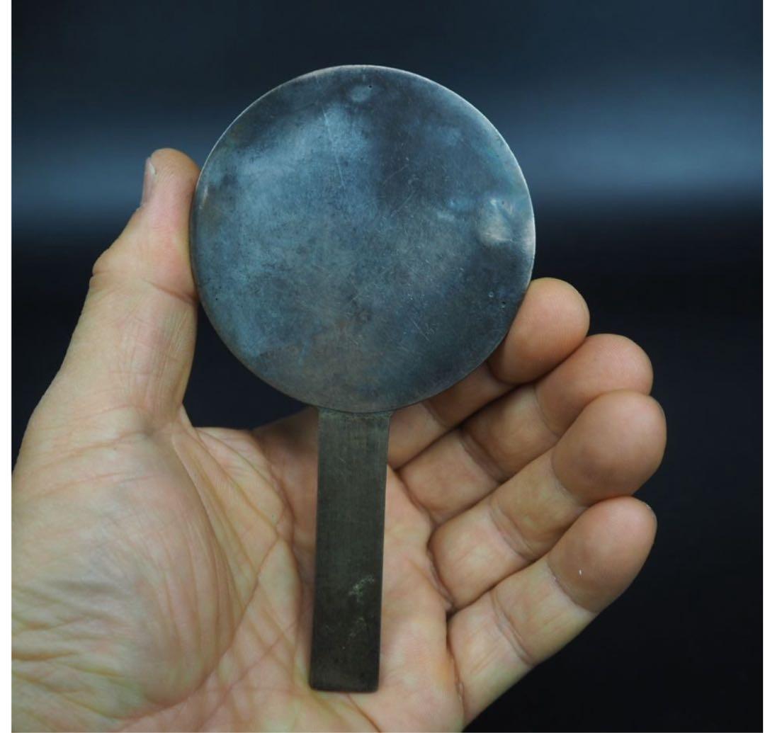 送料無料　旧蔵　江戸時代 『天下一藤原作』銘　珍品古銅鏡　径7ｃｍ　重さ45g