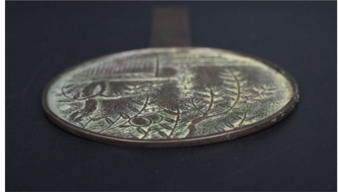 送料無料　旧蔵　江戸時代 『天下一藤原作』銘　珍品古銅鏡　径7ｃｍ　重さ45g