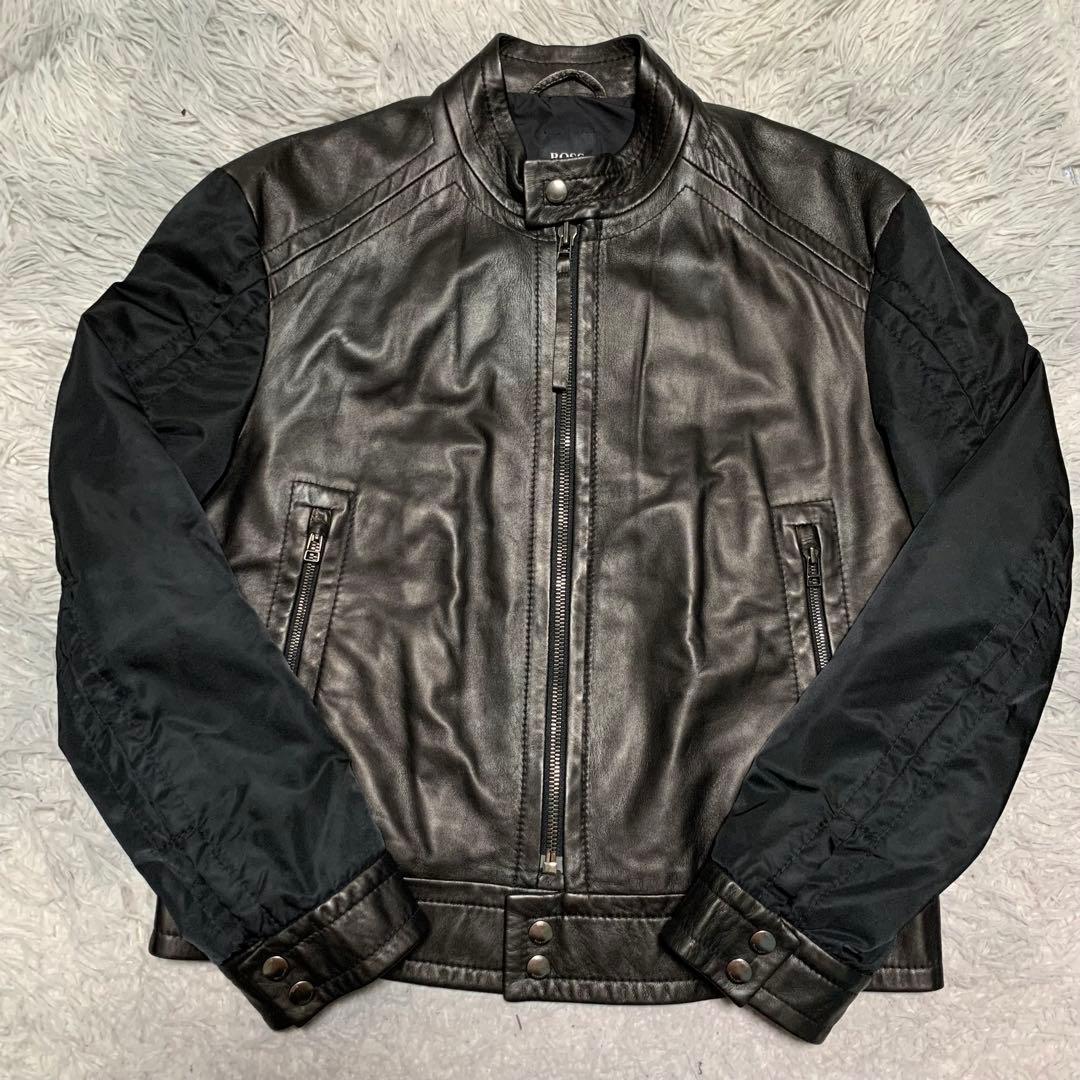極美品 L HUGO BOSS ヒューゴボス レザージャケット ライダース
