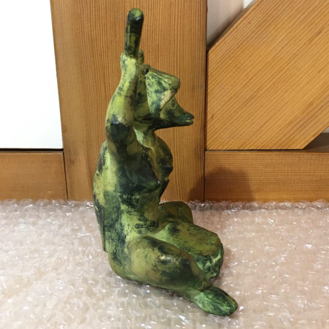 [レア] 鼓を叩く河童 女性 金属製 非常に風流な作品 かっぱ カッパ 置物