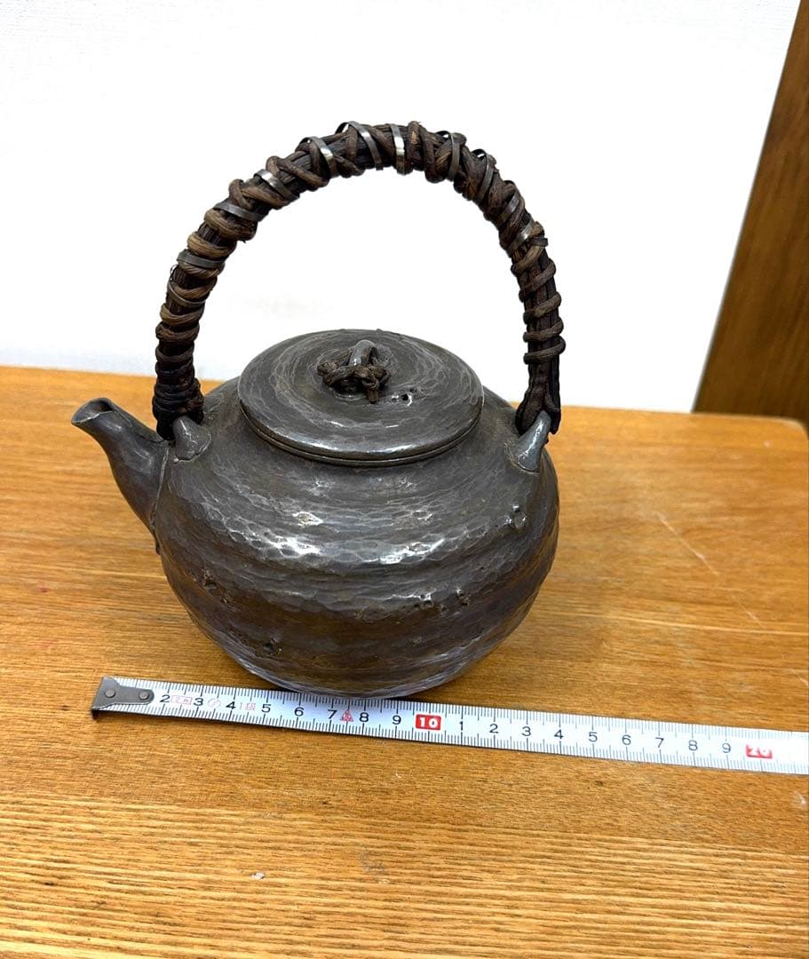 三松軒造　古錫製　茶道具　急須　水差し　槌目仕上げ　アンティーク工芸品