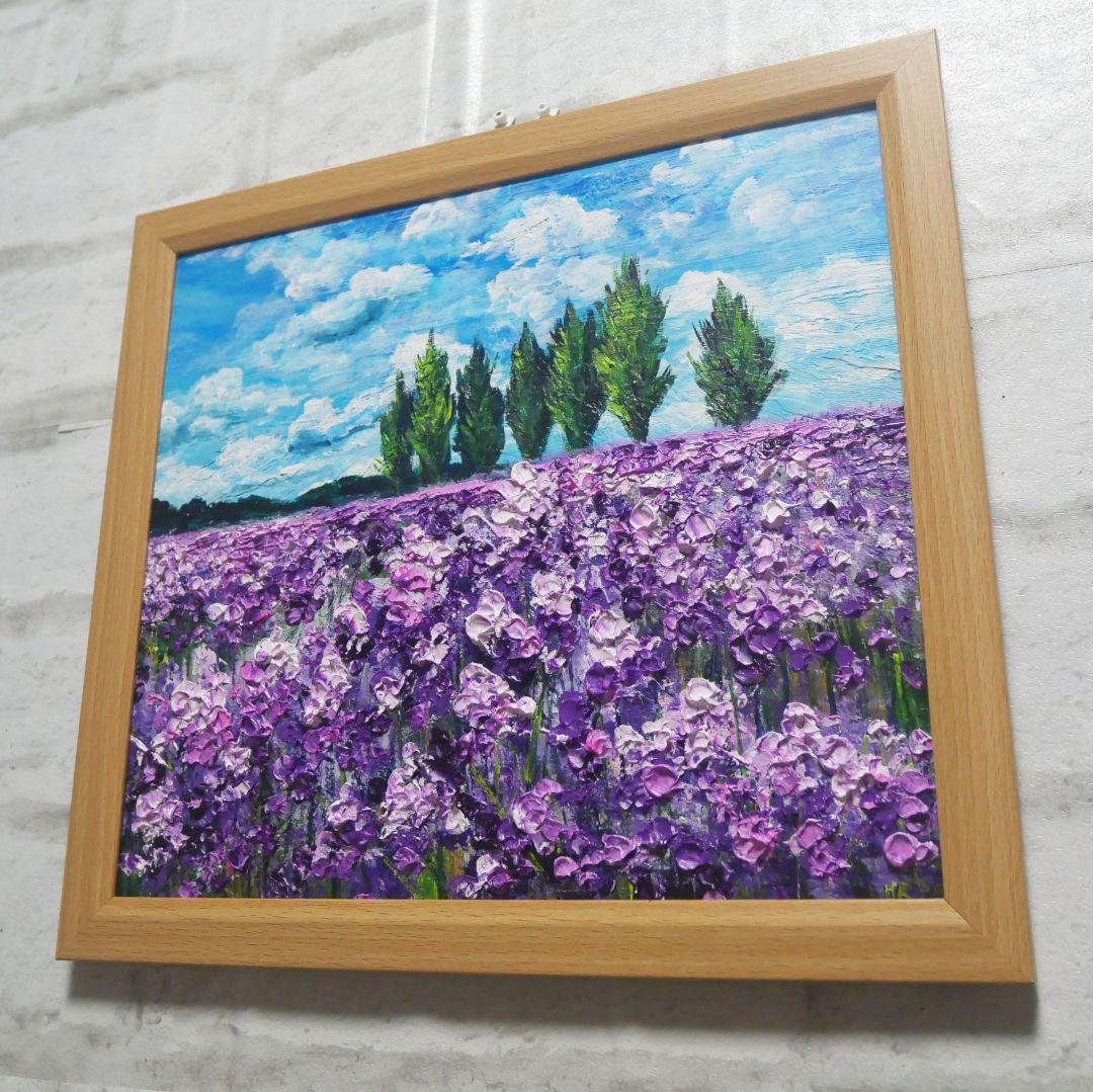 油絵 油彩 油彩画 絵 絵画【青空の下に咲くラベンダー】