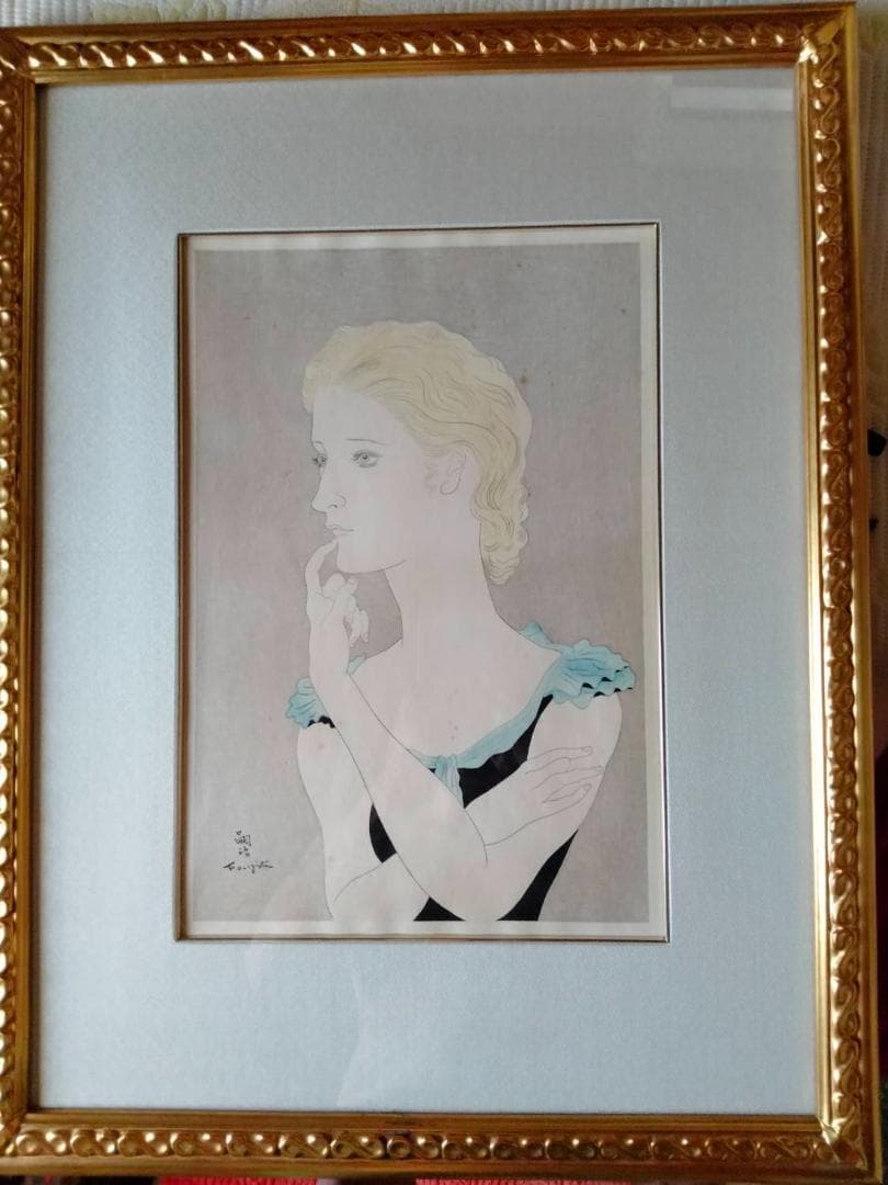 【限定割引!!】藤田嗣治(レオナール•フジタ)フランス娘 リトグラフ 額装木版画