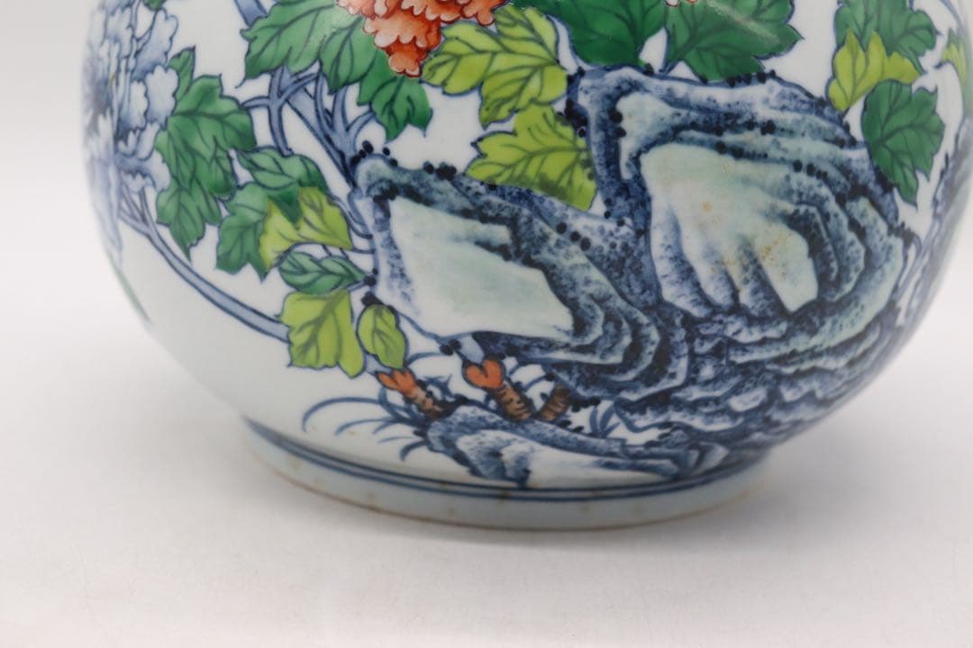 中国　とう彩　花卉紋蒜頭瓶　乾隆年製銘　送料込み250510