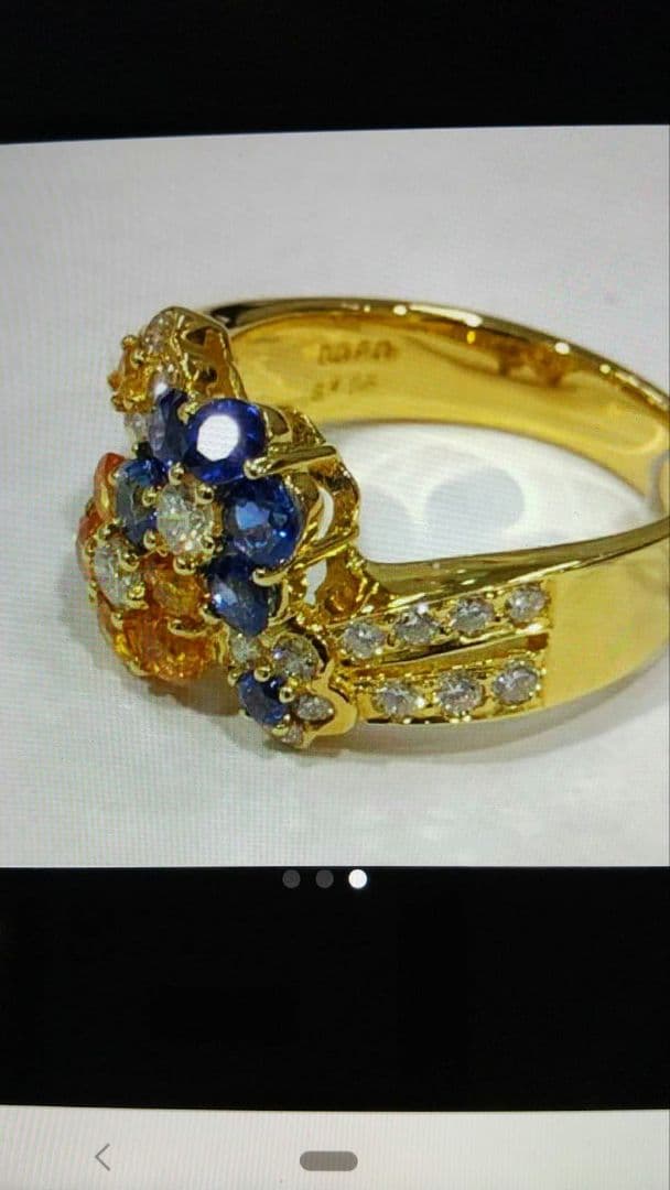 mayuブルーイエローサファイアダイヤモンドフラワーデザイン K18リング