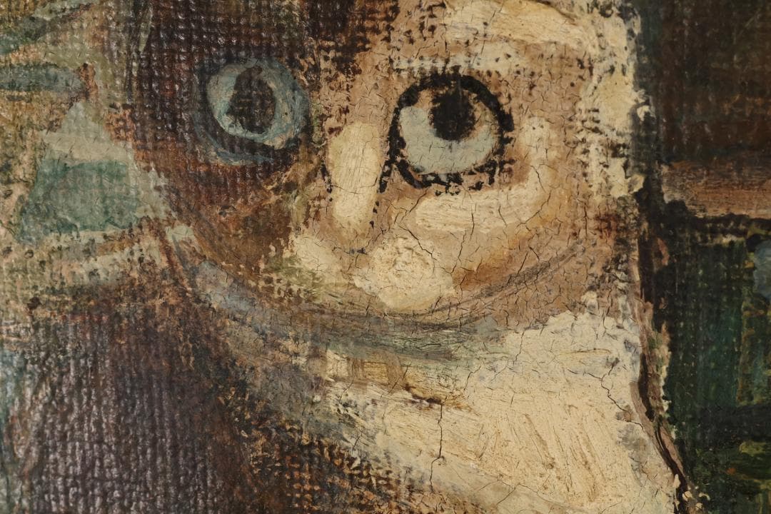 【模写】　藤田嗣治 「 猫 」　10号　油彩　サイン　タトウ　黄袋　BK094