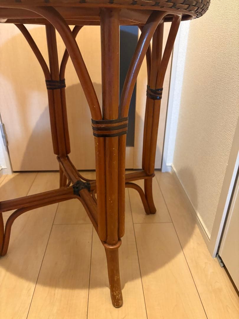 アンティーク　バリ家具　ガラステーブル　籐家具　ラタン　ヴィンテージ