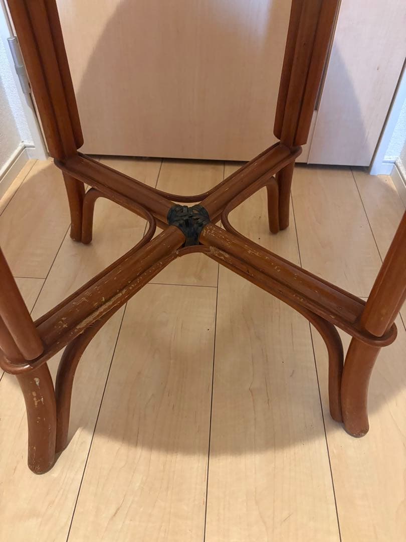 アンティーク　バリ家具　ガラステーブル　籐家具　ラタン　ヴィンテージ