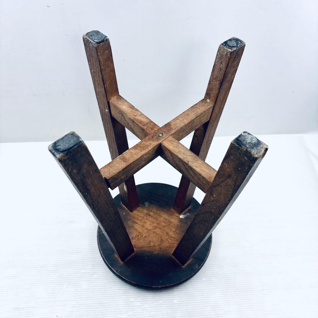 【昭和レトロ】木製　丸椅子　ハンドメイド　ビンテージ　当時物　スツール　作業椅子
