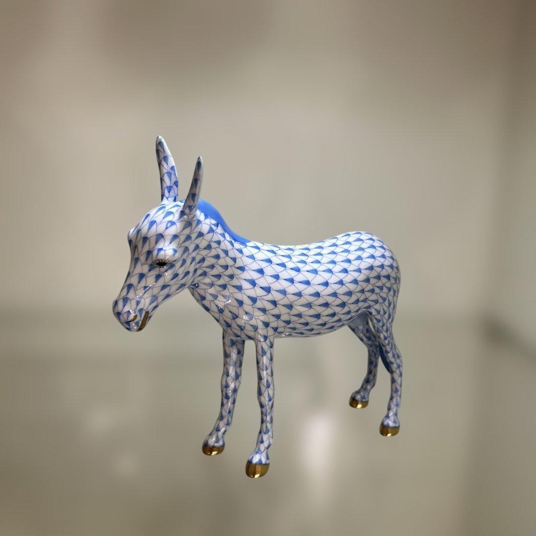 HEREND ヘレンド ロバの置物　フィギュリン 青　ブルー