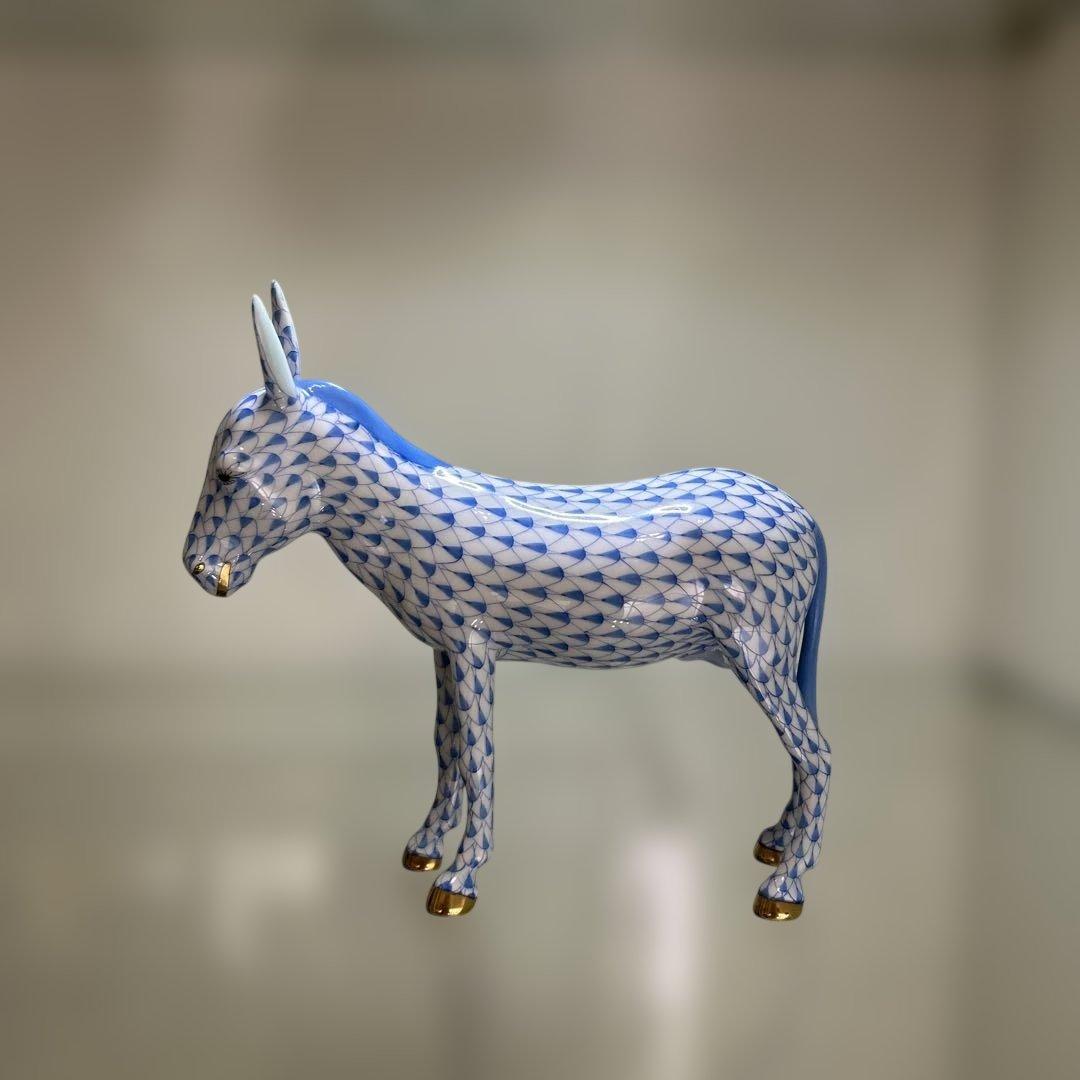 HEREND ヘレンド ロバの置物　フィギュリン 青　ブルー